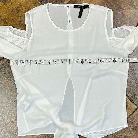BCBG Maxazria Skipper White Tie Back Cold Shoulder Blouse XS - Picture 9 of 14